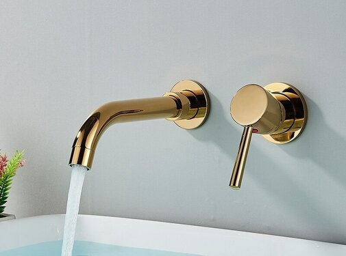 VALISA Goud gepolijst Messing Wastafel Mengkraan Wandmontage Enkele handvat