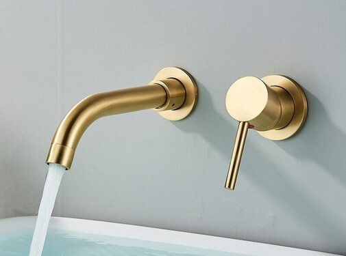 VALISA Geborsteld goud Messing Wastafel Mengkraan Wandkraan Inbouw