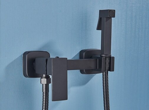 VALISA Zwarte bidet handdouche met mengkraan vierkant douchespuit