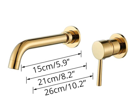 VALISA Goud gepolijst Wastafel Mengkraan Wandkraan Inbouw 2 delen 15cm