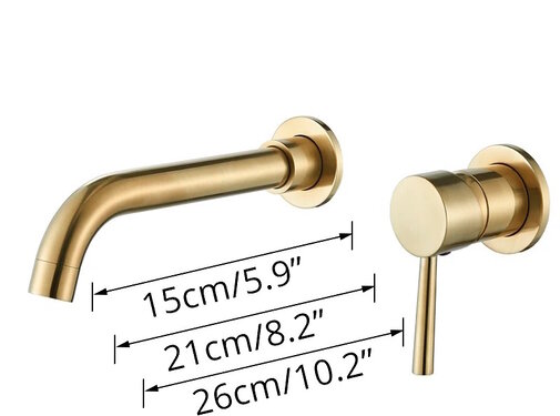 VALISA Geborsteld Goud Wastafel Mengkraan Wandkraan Inbouw 2 delen 26cm