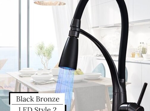 VALISA Buigbare keukenkraan mat zwart met LED