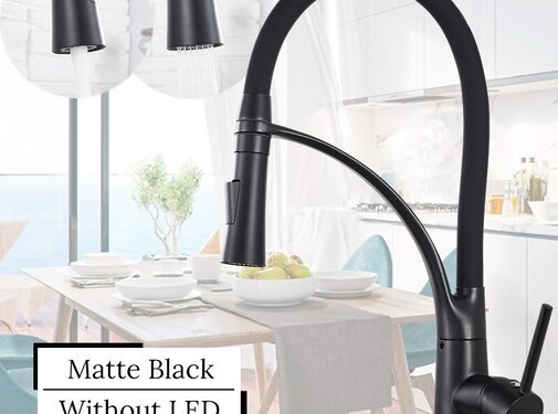 VALISA Buigbare keukenkraan mat zwart rubber zwarte slang