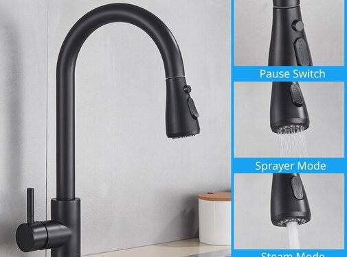 VALISA Moderne mat zwarte keukenkraan messing