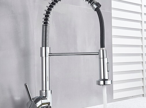 VALISA Horeca spoel keuken kraan Pull Down chroom met zwarte slang