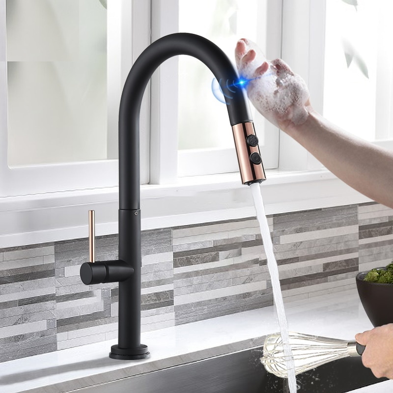 Shop nu deze Zwarte keuken meng Kraan met Sensitive Smart Touch op Valisa.nl