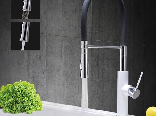 VALISA Design chroom messing meng kraan treksproeier zwart rubber