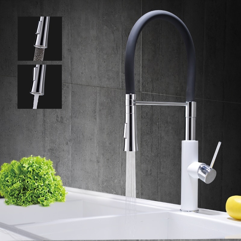 Shop nu deze Design chroom messing meng kraan treksproeier zwart rubber op Valisa.nl