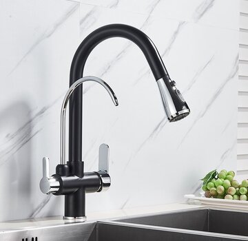 VALISA Moderne keuken mengkraan met aansluiting filter drink water zwart met chroom