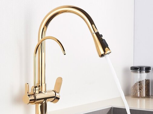 VALISA Gouden keuken mengkraan met aansluiting filter drinkwater