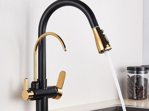 VALISA Moderne goud zwart mengkraan met aansluiting filter drinkwater