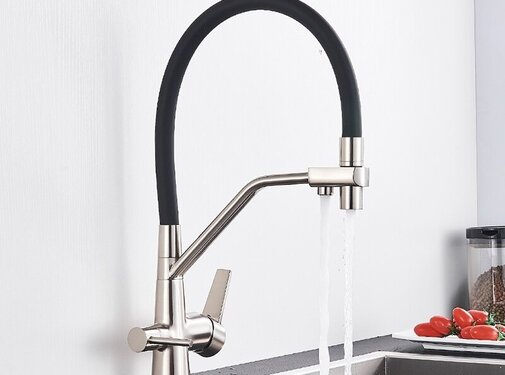 VALISA Filter mengkraan dubbele uitloop met filter aansluiting geborsteld nikkel A