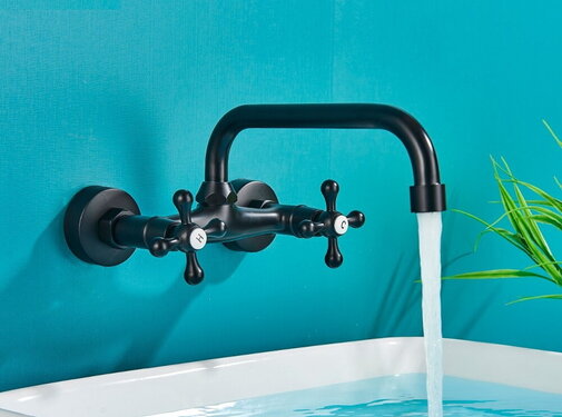 VALISA Mat Zwarte Wandkraan Draaibare Uitloop Style 1 - 24cm