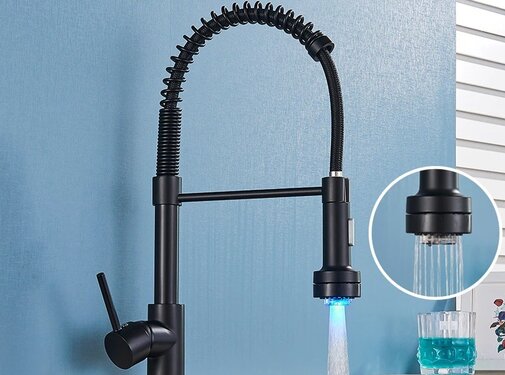 VALISA Horeca spoel keuken kraan Pull Down zwarte met LED