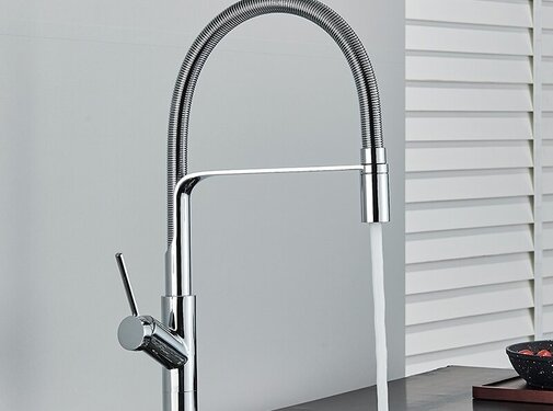 VALISA Luxe pull down keukenkraan met flexibele uitloop mengkraan chroom met grijze slang