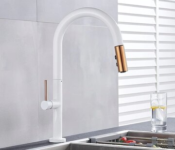 VALISA Luxe smalle keuken mengkraan pulldown met 2 functies wit goud