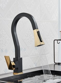 VALISA Luxe hoog gebogen design keuken mengkraan zwart goud