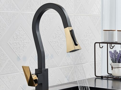 VALISA Luxe hoog gebogen design keuken mengkraan zwart goud