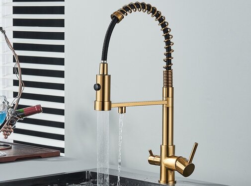 VALISA Keuken waterfilter kraan met dubbele uitloop filter drinkwater goud