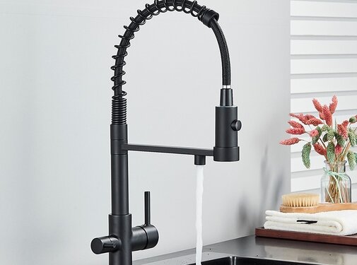 VALISA Keuken waterfilter kraan met dubbele uitloop filter drinkwater zwart