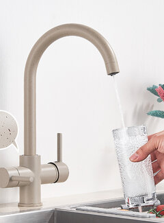 VALISA Waterfilter Keuken kraan Dual C-vorm Uitloop Filterkraan Beige met stip