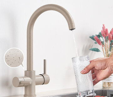 VALISA Waterfilter Keuken kraan Dual C-vorm Uitloop Filterkraan Beige met stip