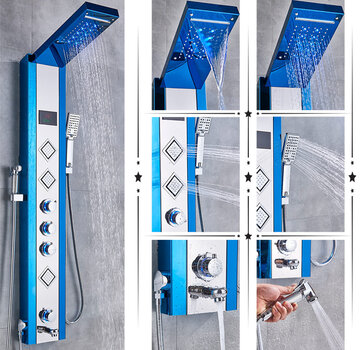 VALISA Luxe Blauwe LED Douchepaneel Mengkraan Handdouche en temperatuurscherm