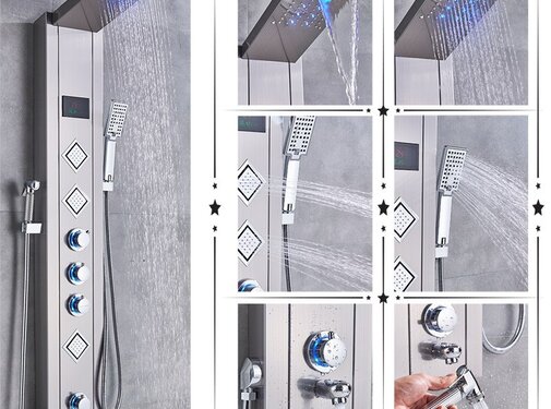 VALISA Luxe Nikkel LED Douchepaneel Mengkraan Handdouche en temperatuurscherm