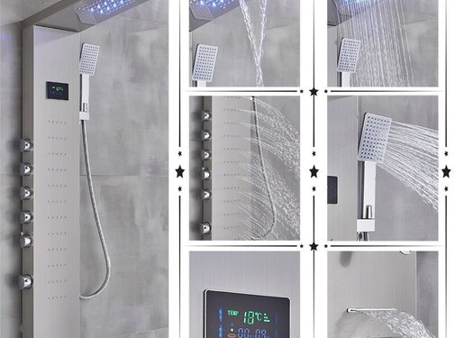 VALISA Led regendouche paneel mengkraan met handdouche en temperatuur display Geborsteld nikkel A