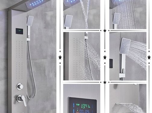 VALISA Led regendouche paneel mengkraan met handdouche en temperatuur display Geborsteld nikkel B
