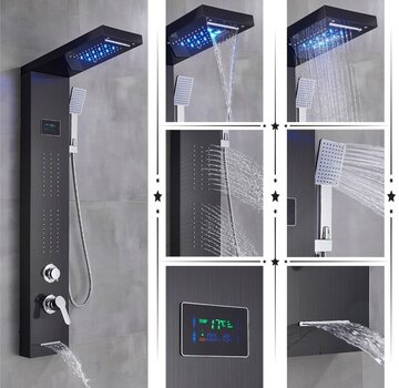 VALISA Led regendouche paneel mengkraan met handdouche en temperatuur display zwart B