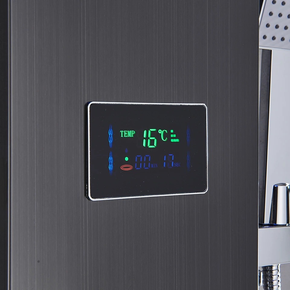 Shop nu deze Led regendouche paneel mengkraan met handdouche en temperatuur display zwart B op Valisa.nl