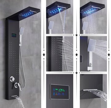 VALISA Led regendouche paneel mengkraan met handdouche en temperatuur display zwart C