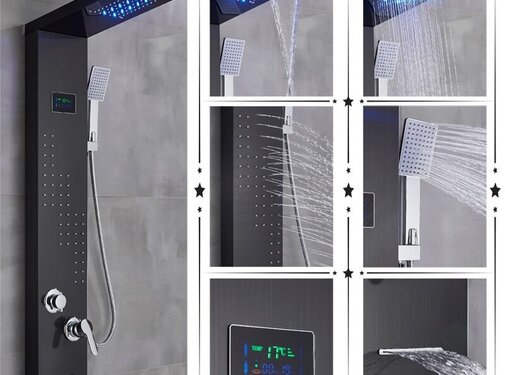 VALISA Led regendouche paneel mengkraan met handdouche en temperatuur display zwart C