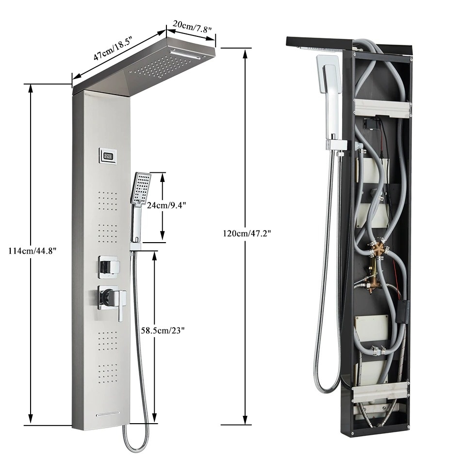 Shop nu deze Douche paneel mengkraan met handdouche massage systeem en display Geborsteld nikkel C op Valisa.nl