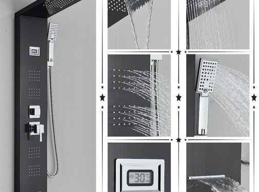 VALISA Douche paneel mengkraan met handdouche massage systeem en display Zwart A