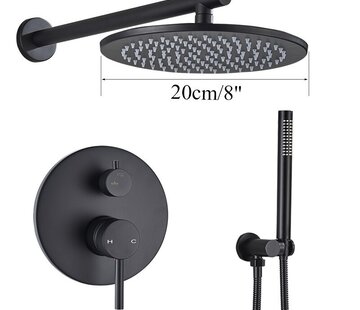 VALISA Zwarte Inbouw Douche Set Badkamer Kraan Douche 20cm muur