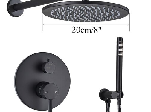 VALISA Zwarte Inbouw Douche Set Badkamer Kraan Douche 20cm muur