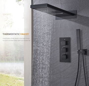 VALISA Zwart Luxe Thermostaat Waterval Regendouche Douche Met Handdouche