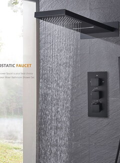 VALISA Zwart Luxe Thermostaat Waterval Regendouche Douche Met Handdouche