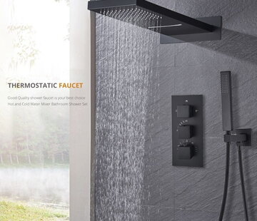 VALISA Zwart Luxe Thermostaat Waterval Regendouche Douche Met Handdouche