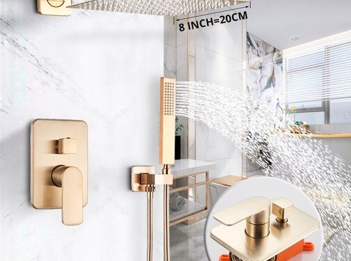 VALISA Regendouche inbouw Set Met Handdouche Geborsteld Goud 2-weg- 20CM