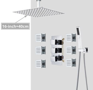 VALISA Thermostaat regendouche systeem met 6 massage bodyjets chroom 40cm plafond