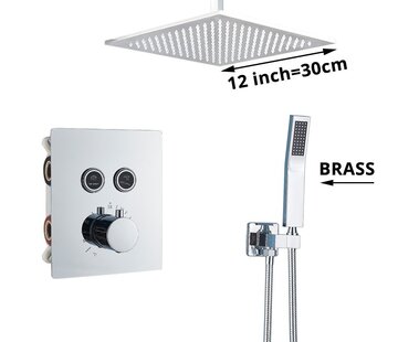 VALISA Luxe thermostaat inbouw douche kraan wand regendouche set chroom 2 weg 30cm plafond