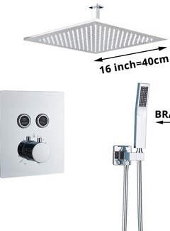 VALISA Luxe thermostaat inbouw douche kraan wand regendouche set chroom 2 weg 40cm plafond