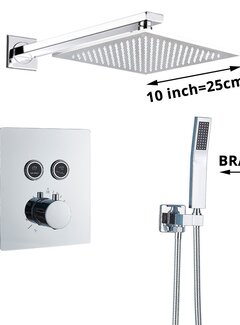 VALISA Luxe thermostaat inbouw douche kraan plafond regendouche set geborsteld nikkel 2 Weg 25CM muur