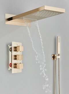 VALISA Luxe goud geborsteld thermostaat waterval regendouche en handdouche