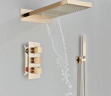 VALISA Luxe goud geborsteld thermostaat waterval regendouche en handdouche