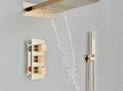 VALISA Luxe goud geborsteld thermostaat waterval regendouche en handdouche