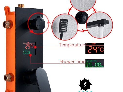 VALISA Inbouw digitaal LED display mengkraan Zwart 3 weg